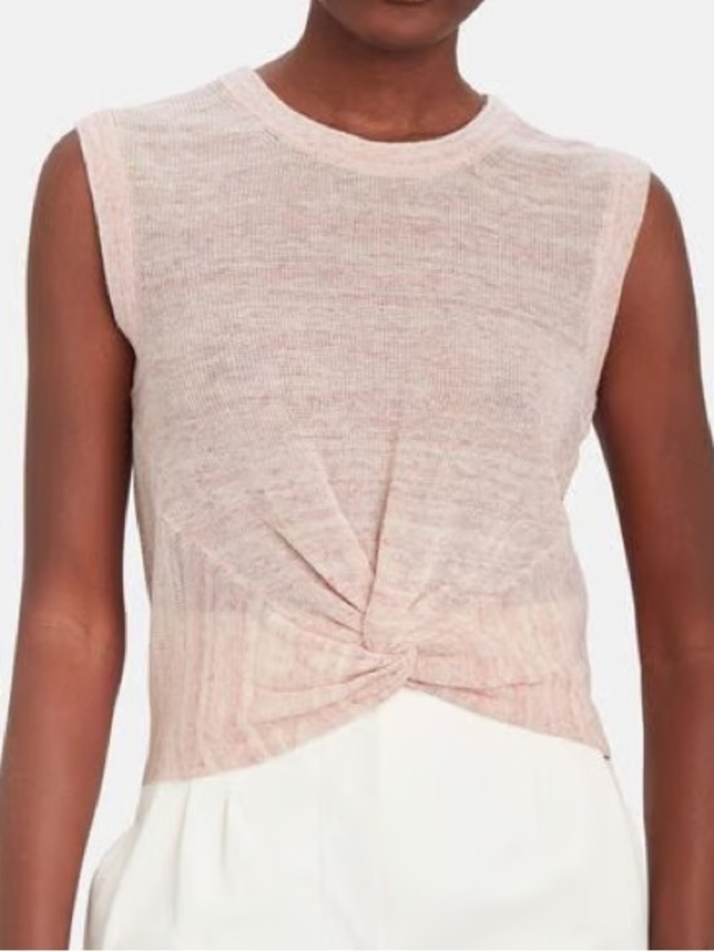VERONICA BEARD Jeans Kellen Sleeveless Twist Front Sweater Heathered Pink/White